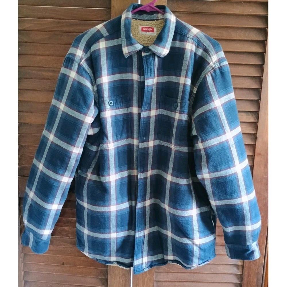 Wrangler Fleece Lined Flannel Shirt Jacket Men's Medium Plaid Workwear
